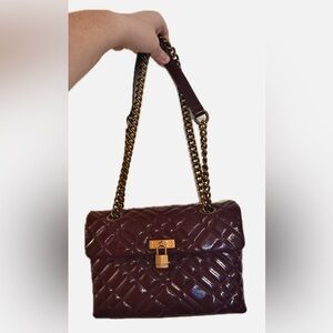 Kurt Geiger Burgundy The Brixton Quilted Shoulder Bag with Gold Chain